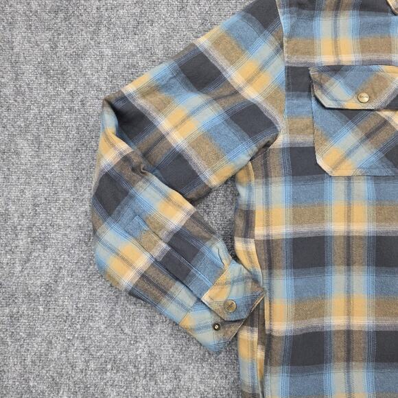 CQR Shirt Jacket Mens Small Blue Yellow Plaid Sherpa Lined Flannel Heavyweight - Picture 10 of 16